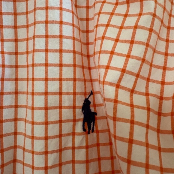 Ralph Lauren Shirt Mens Large slim fit soft orange White Plaid Button Down - Picture 3 of 4